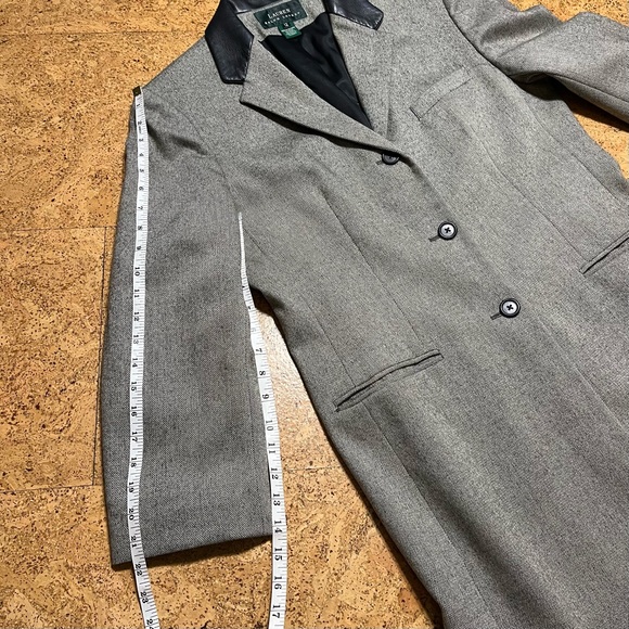 Lauren Ralph Lauren Wm’s Vintage Wool Tweed Leather Collar Long Blazer Jacket - Picture 9 of 15